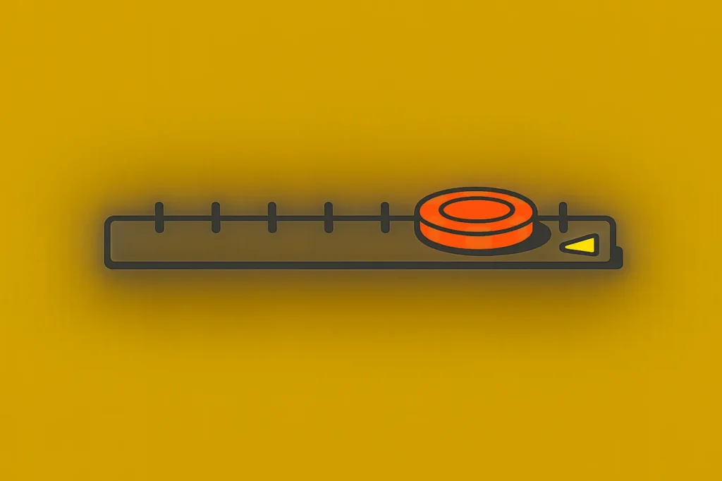 Linjal med chip och tick-marker som representerar uttagsgränser och instant-brytpunkt per rail